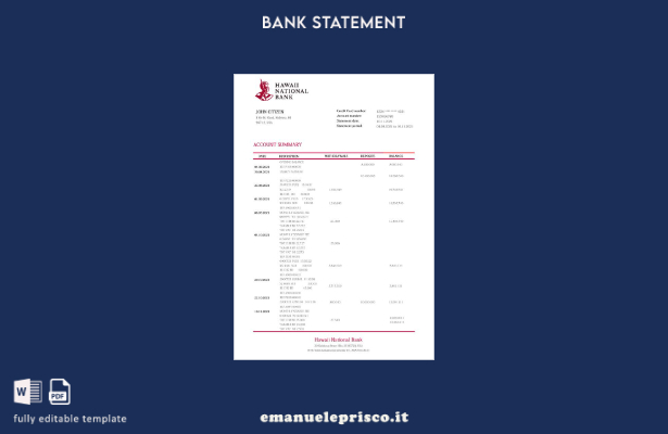 stile verificato Modello word di estratto conto bancario nazionale Hawaii Hawaii